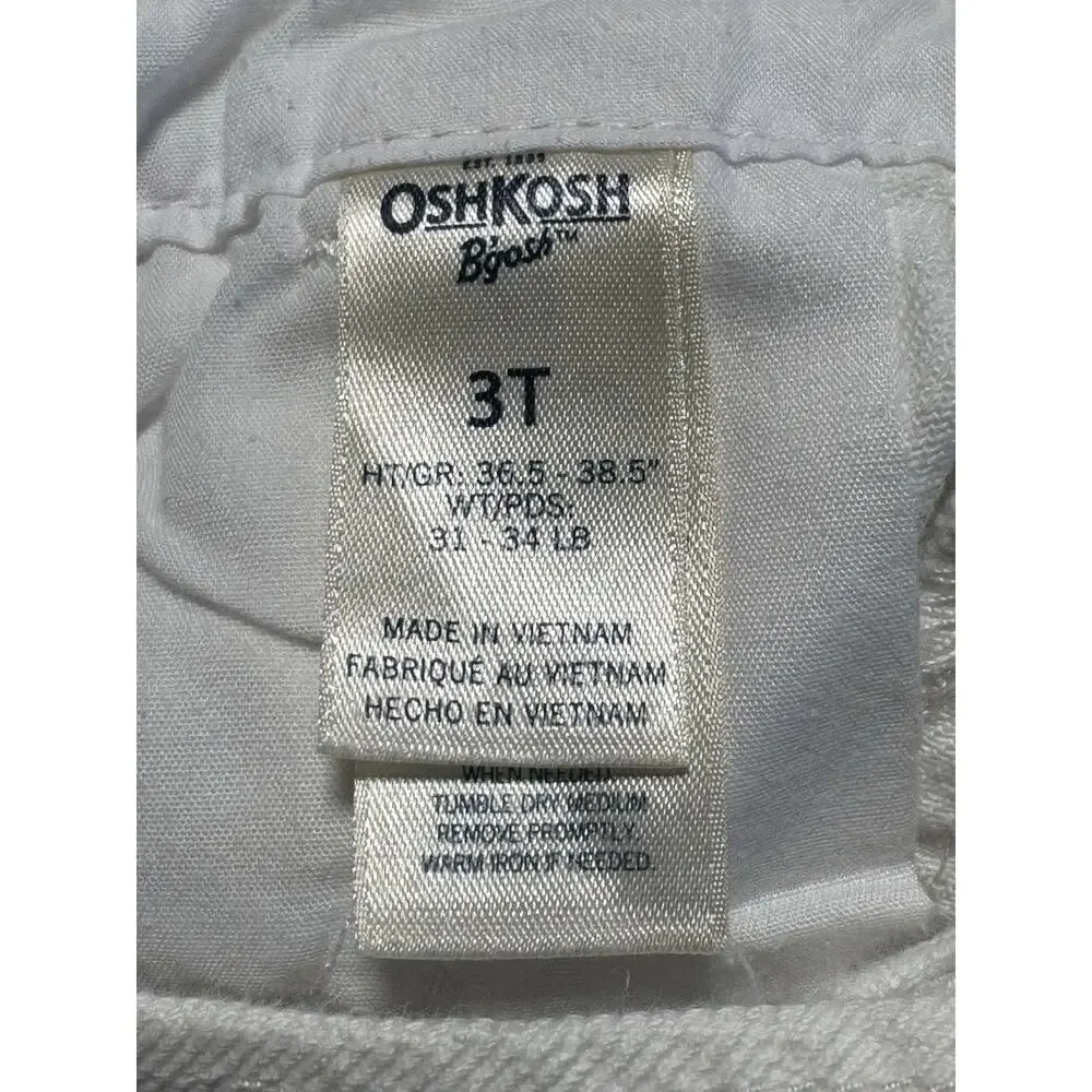OshKosh B’gosh Girls White Denim Shortalls Floral Embroidered 3T Overalls